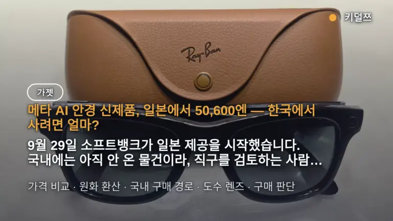 메타 AI 안경 신제품 일본 50,600엔 출시, 한국 직구 실부담액 얼마? 국내 구매 경로 정리