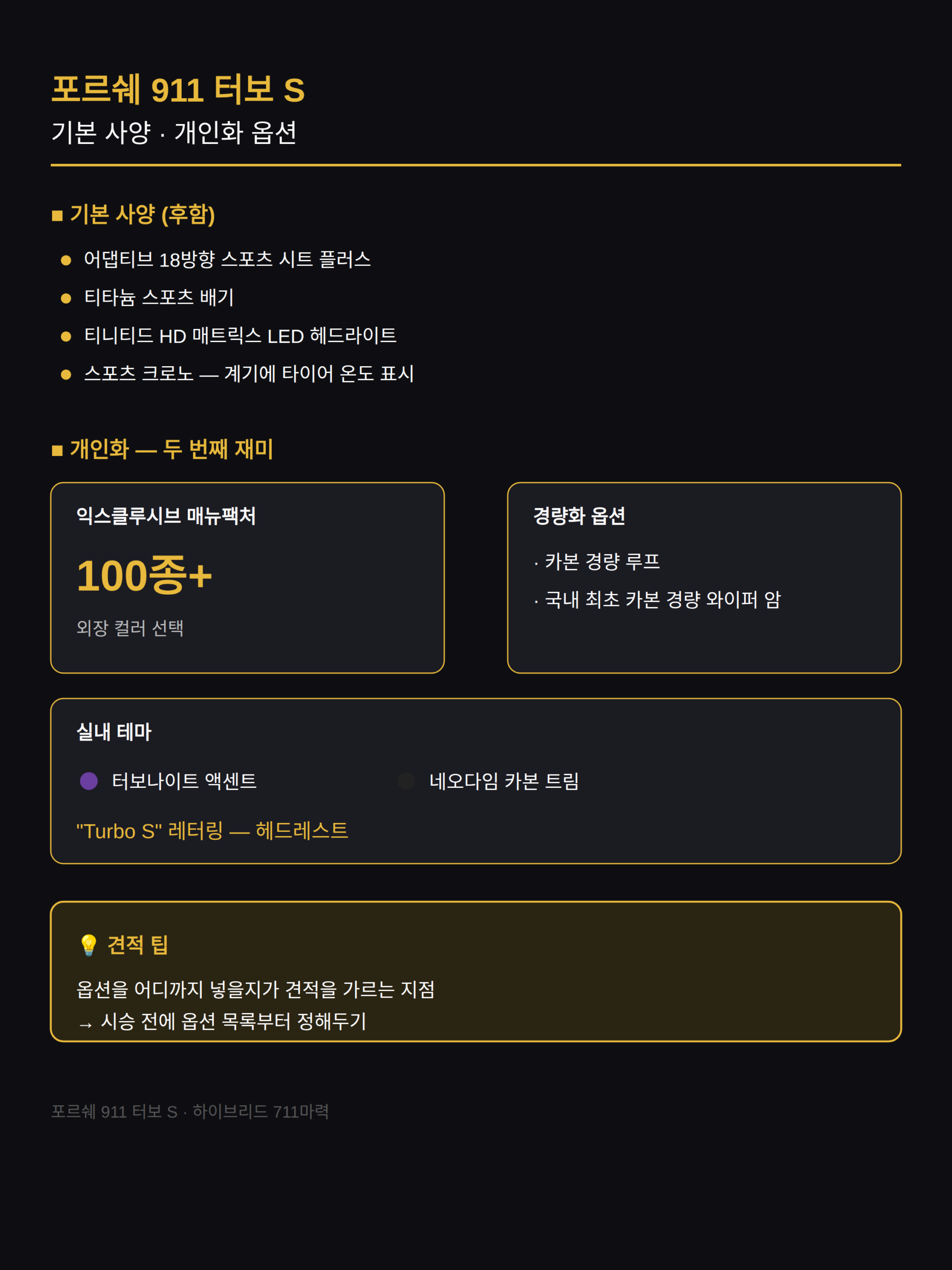 기본 사양과 개인화 옵션