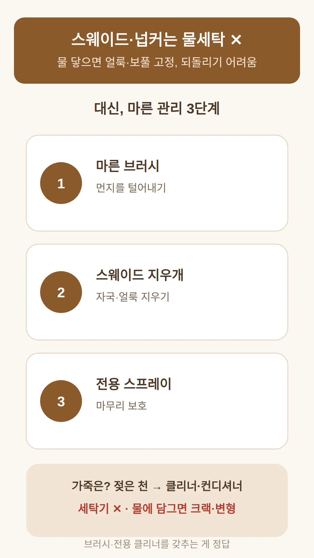 스웨이드 물세탁 되나 — 안 됩니다, 대신 이렇게