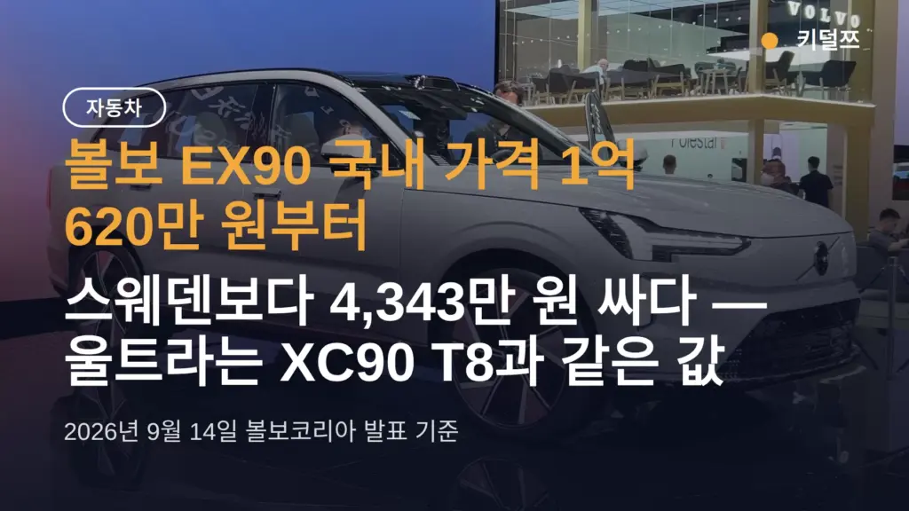 볼보 EX90 가격 1억 620만 원 — 스웨덴보다 4,343만 원 싼 이유
